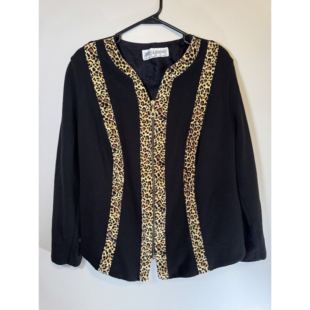 Jessica Howard Woman’s Jacket Cheetah Print Trims Sz Med*